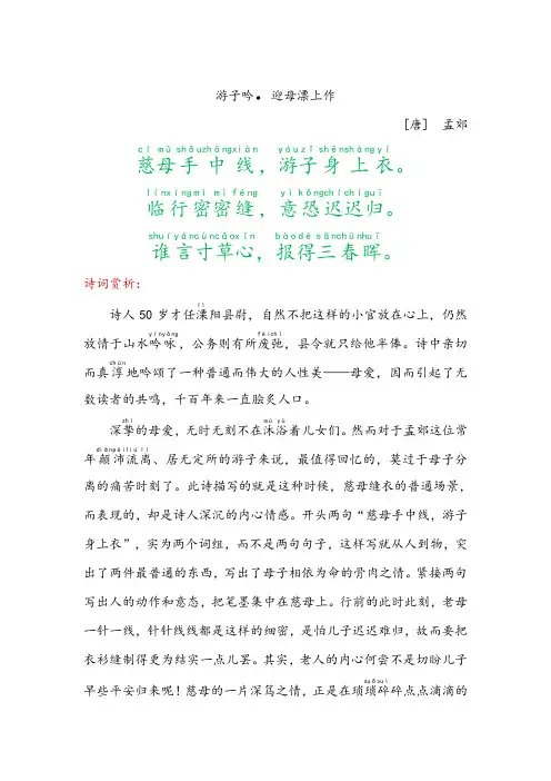 《游子吟.迎母漂上作》六年级语文上册古诗词赏析