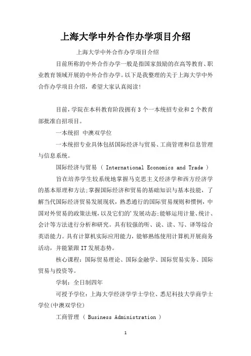 上海大学中外合作办学项目介绍