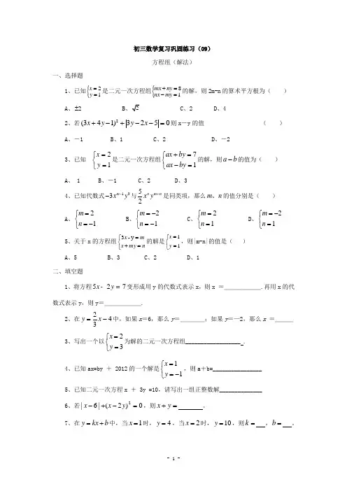 2013届九年级中考数学复习巩固练习(09)
