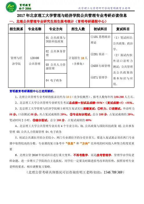 2017年北京理工大学公管考研资料-考研参考书-考研真题