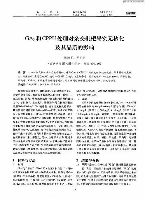 GA3和CPPU处理对杂交枇杷果实无核化及其品质的影响
