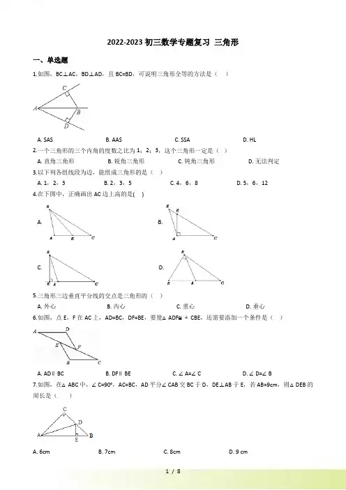 中考数学《三角形》专题复习试卷（含答案）