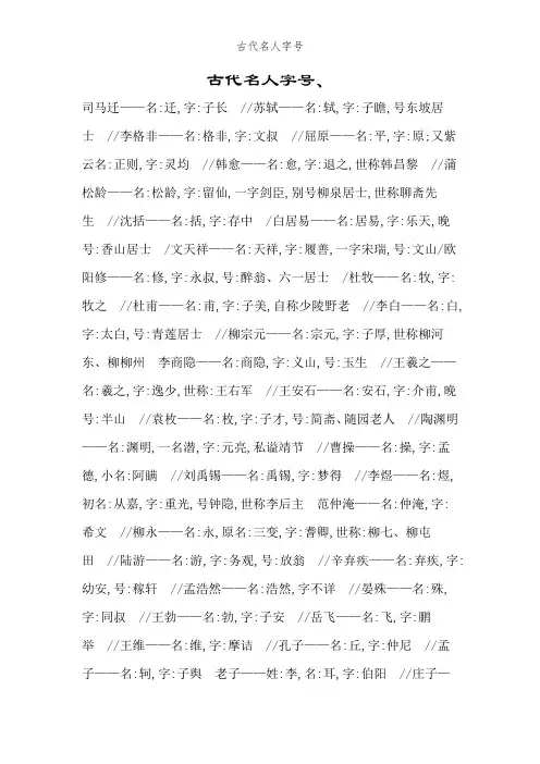 古代名人字号