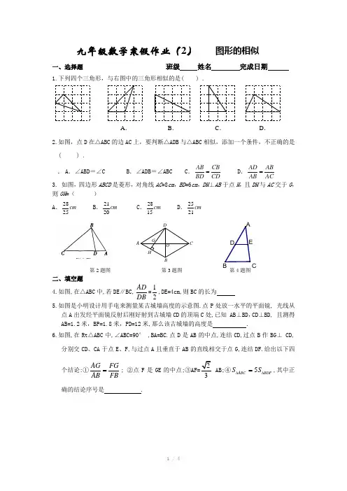 九年级数学寒假作业(2)-相似形