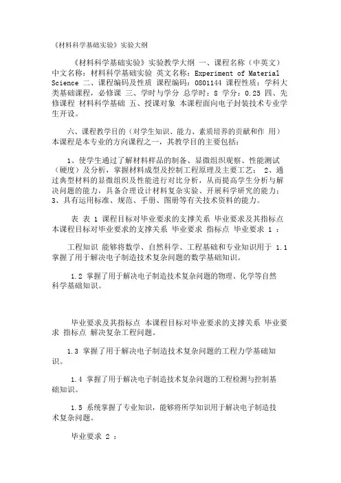 《材料科学基础实验》实验大纲
