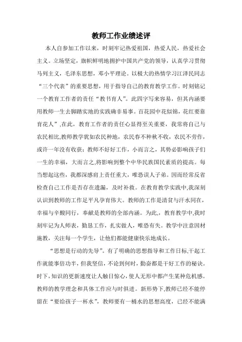 教师工作业绩述评