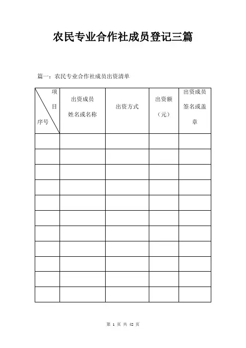 农民专业合作社成员登记三篇