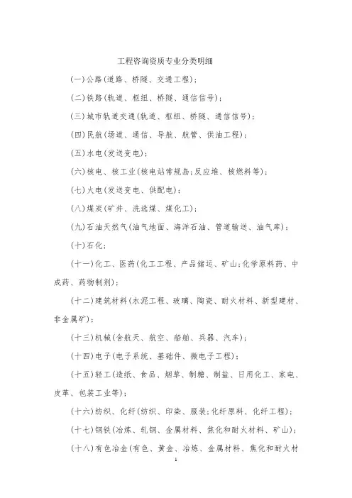 工程咨询资质专业分类明细