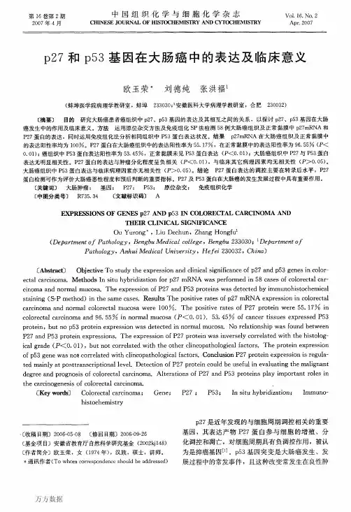 p27和p53基因在大肠癌中的表达及临床意义