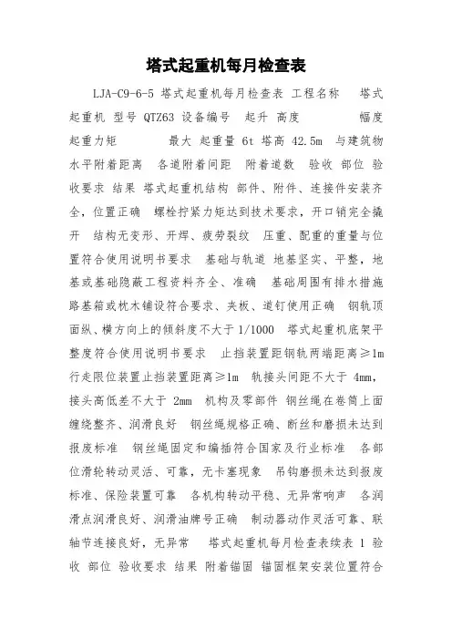 塔式起重机每月检查表