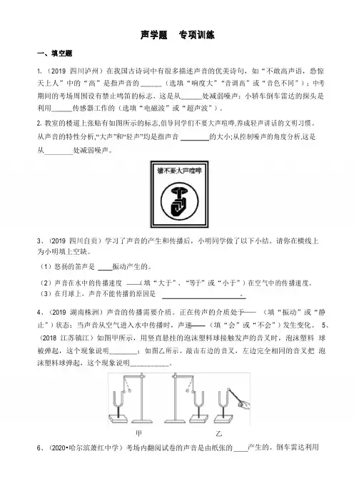2020中考物理重点专题系列---《声学题》专项训练