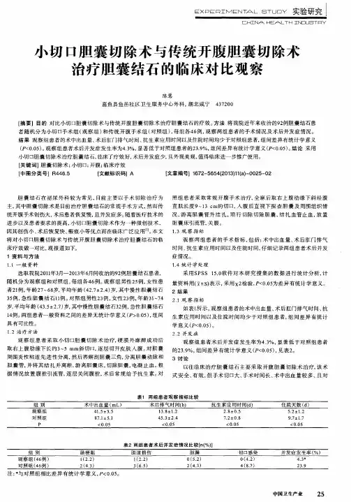 小切口胆囊切除术与传统开腹胆囊切除术治疗胆囊结石的临床对比观察
