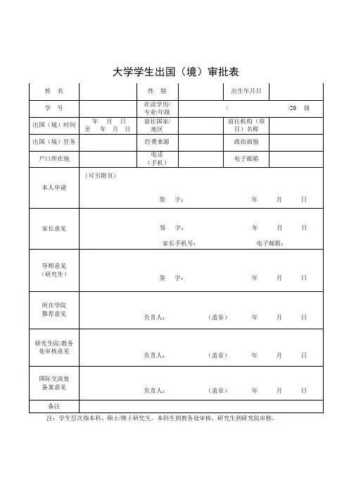 大学学生出国(境)审批表