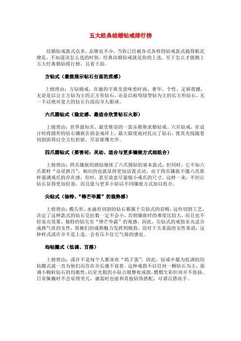 五大经典结婚钻戒排行榜