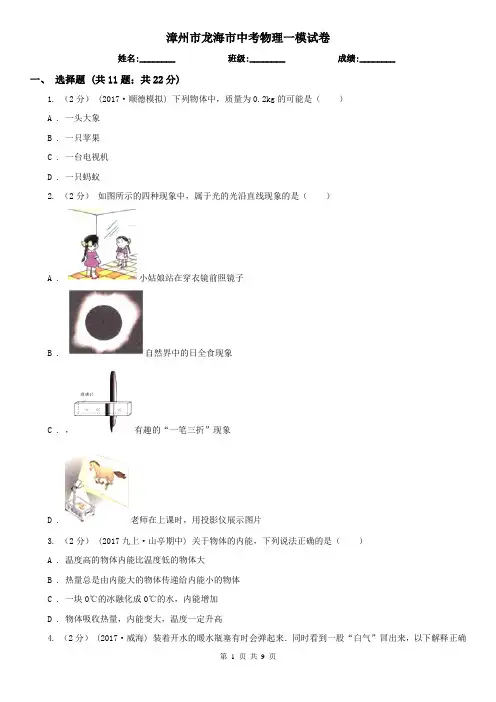 漳州市龙海市中考物理一模试卷 