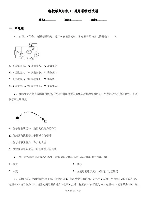 鲁教版九年级11月月考物理试题新版