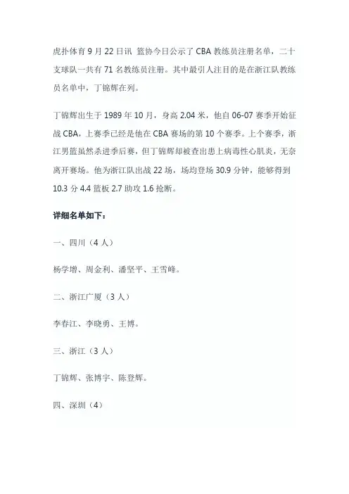2016年中国篮协公示注册教练员名单