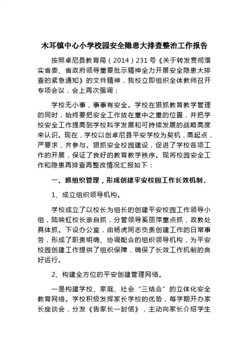 木耳镇中心小学校园安全隐患排查整改工作报告