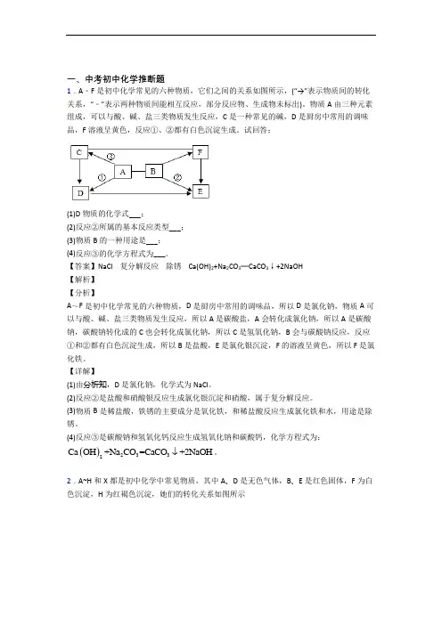 2020-2021备战中考化学复习《推断题》专项综合练习附答案