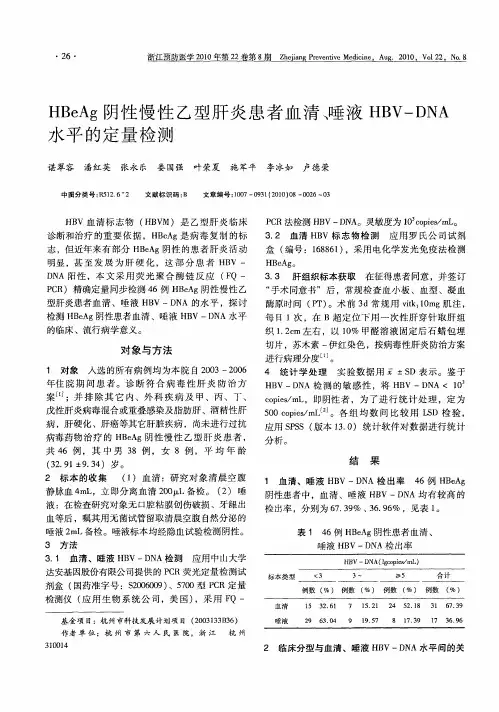 HBeAg阴性慢性乙型肝炎患者血清、唾液HBV—DNA水平的定量检测