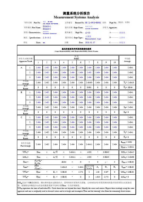 MSA重复性和再现性分析