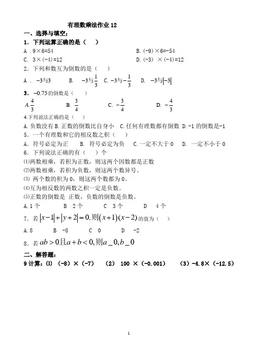 有理数乘法作业