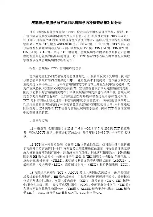 液基薄层细胞学与宫颈组织病理学两种检查结果对比分析
