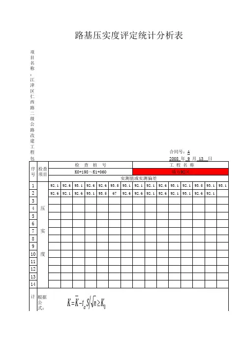 压实度评定表 自动计算出结果
