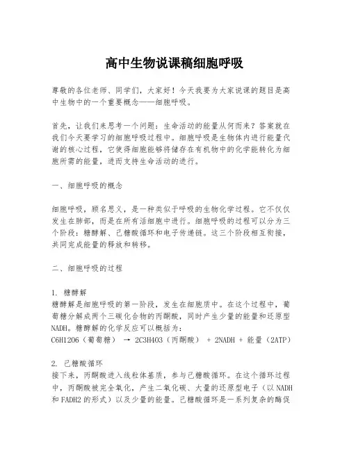 高中生物说课稿细胞呼吸
