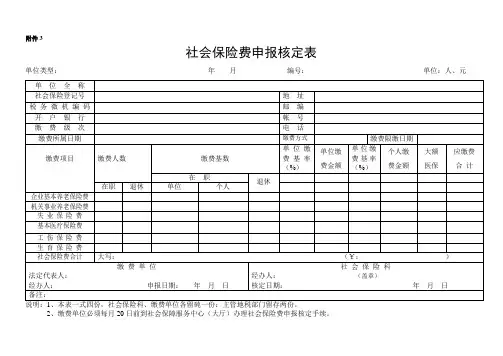 社会保险费申报核定表(企业参保登记表)