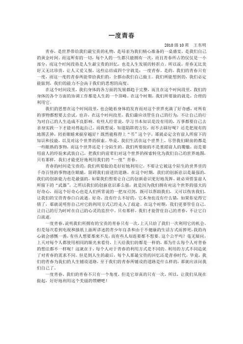 高中参赛作文  一度青春