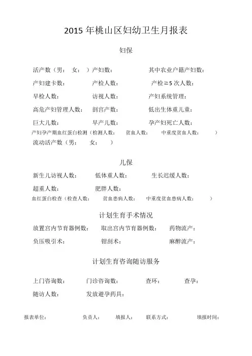 2015年妇幼卫生月报表