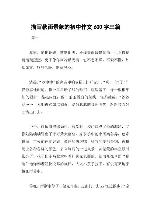 描写秋雨景象的初中作文600字三篇