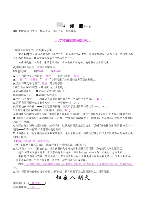 初中语文九年级下册-《海燕》 高尔基 课后作业