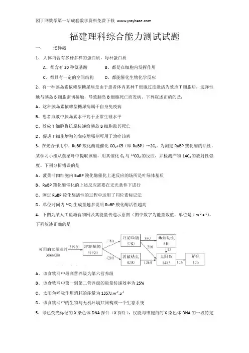 2015高考真题——理科综合(福建卷)Word版含答案