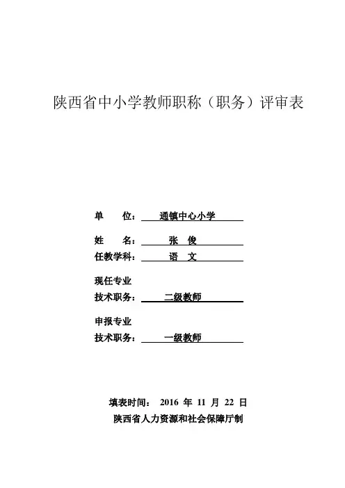张俊中小学教师职称(职务)评审表