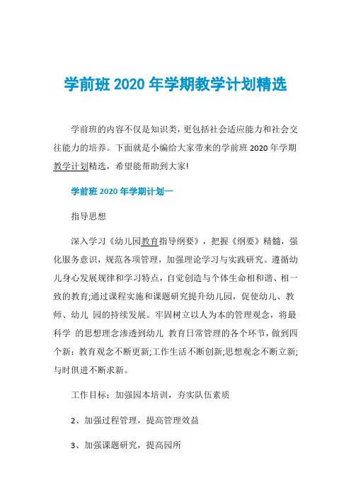 学前班2020年学期教学计划精选