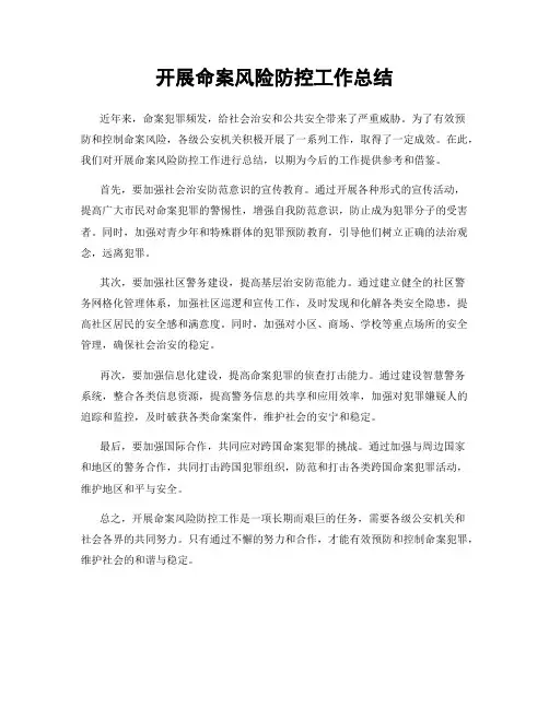 开展命案风险防控工作总结