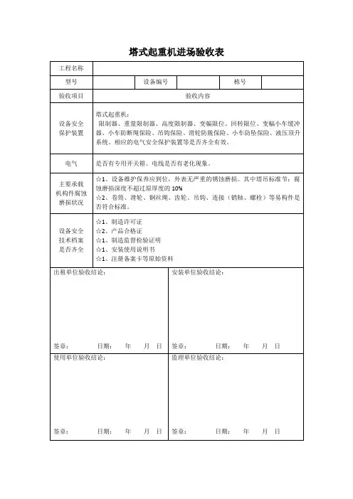 塔式起重机进场验收表