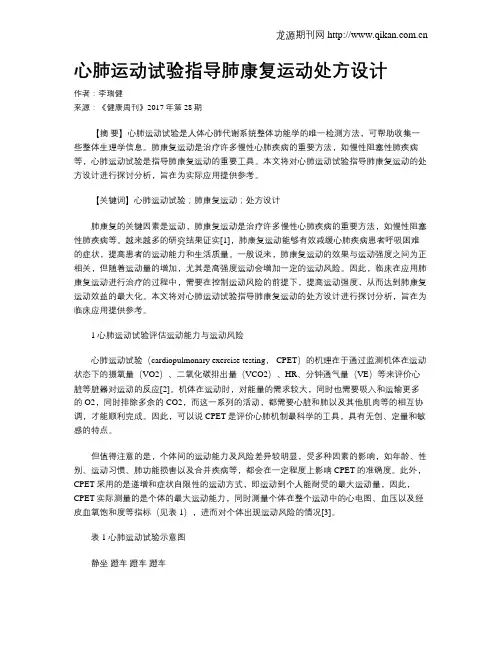心肺运动试验指导肺康复运动处方设计