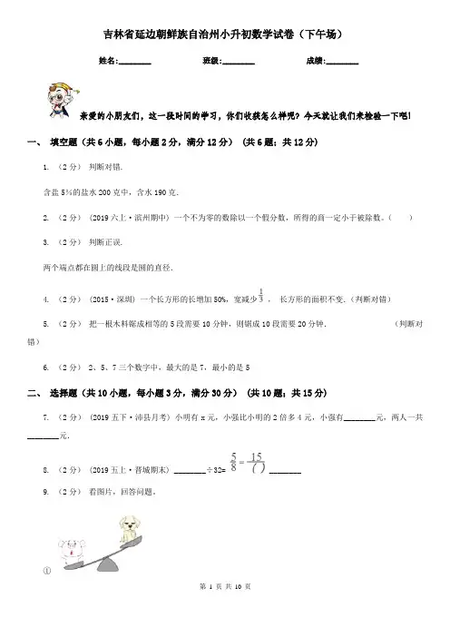 吉林省延边朝鲜族自治州小升初数学试卷(下午场)