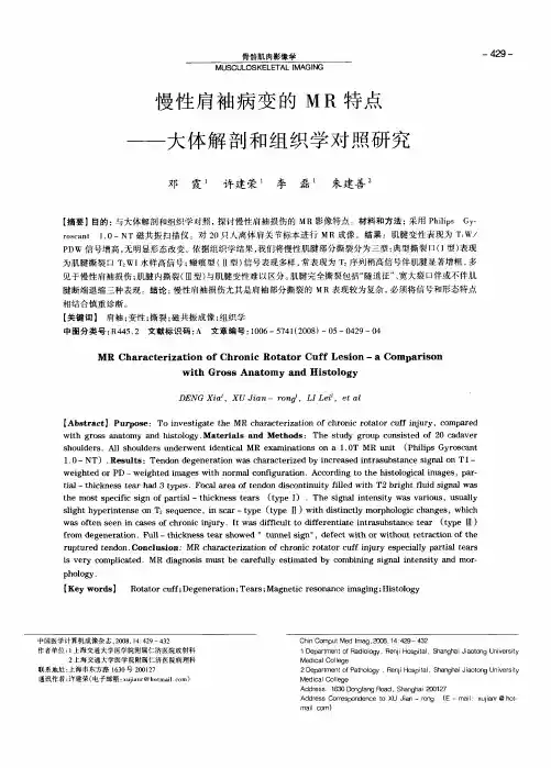 慢性肩袖病变的MR特点——大体解剖和组织学对照研究