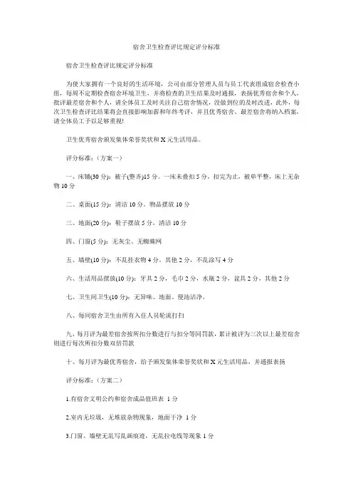 宿舍卫生检查评比规定评分标准