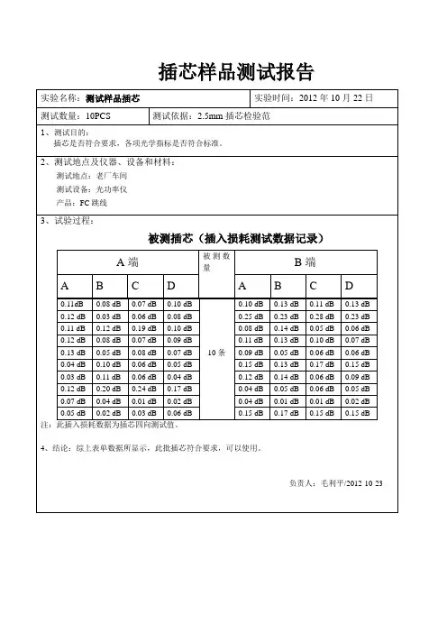 插芯样品插损测试