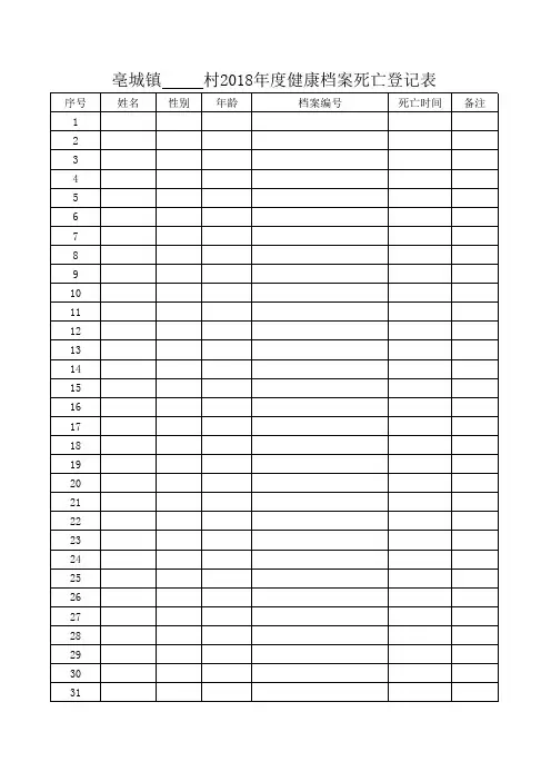 健康档案死亡登记表Microsoft Excel 97-2003 工作表