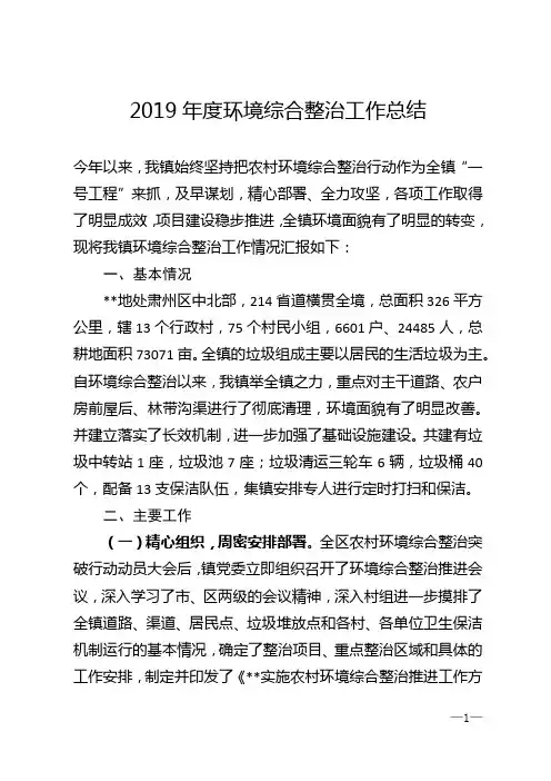 2019年度环境综合整治工作总结