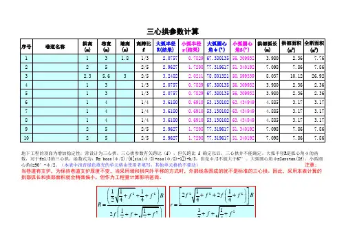 交岔点、三心拱及圆弧拱excel计算表格