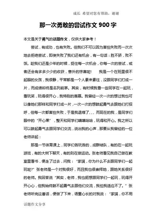 那一次勇敢的尝试作文900字
