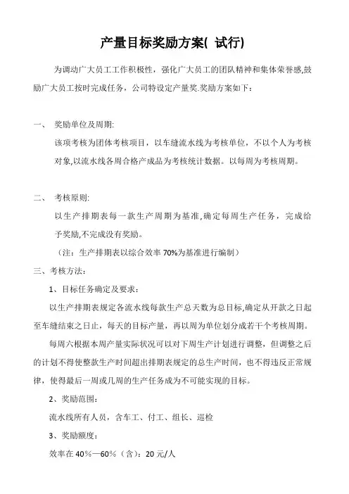 产量目标奖励方案【范本模板】