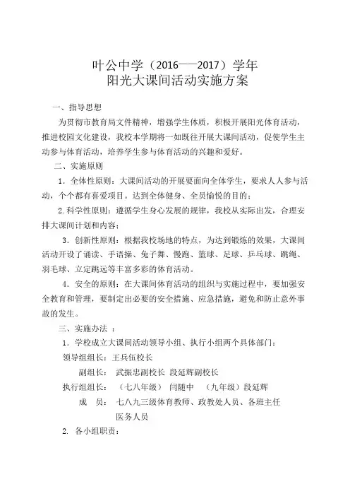 大课间活动实施方案